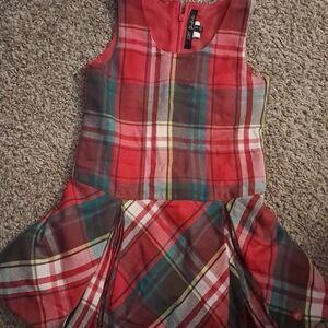 Lili Gaufrette Red Plaid Girls' Dress with Green and Yellow Accents